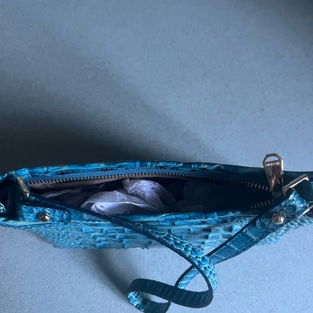 Brahmin Blue Croc-Embossed Leather Shoulder Bag beautiful Blue - Picture 7 of 11